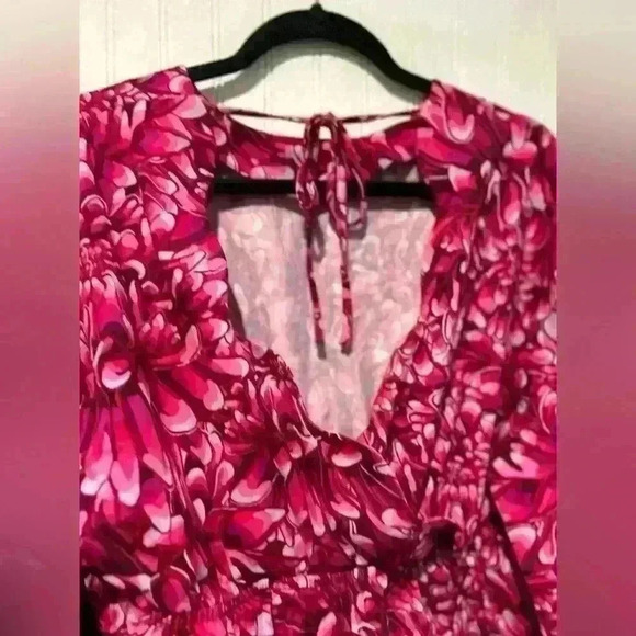 Kika Vargas for Target colorful oversized Floral Scallop open Back Blouse Sz Lg - Picture 7 of 9